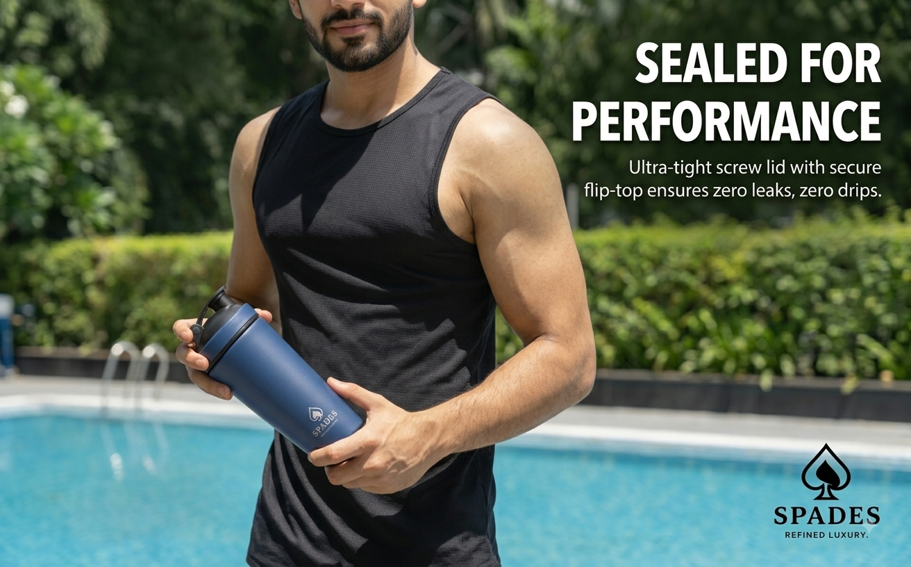 SPADES 750ml Stainless Steel Protein Shaker Bottle with Mixing Ball | Leak Proof Gym Shaker for Protein & Pre Workout Drinks gym bottle shaker for gym (Blue)