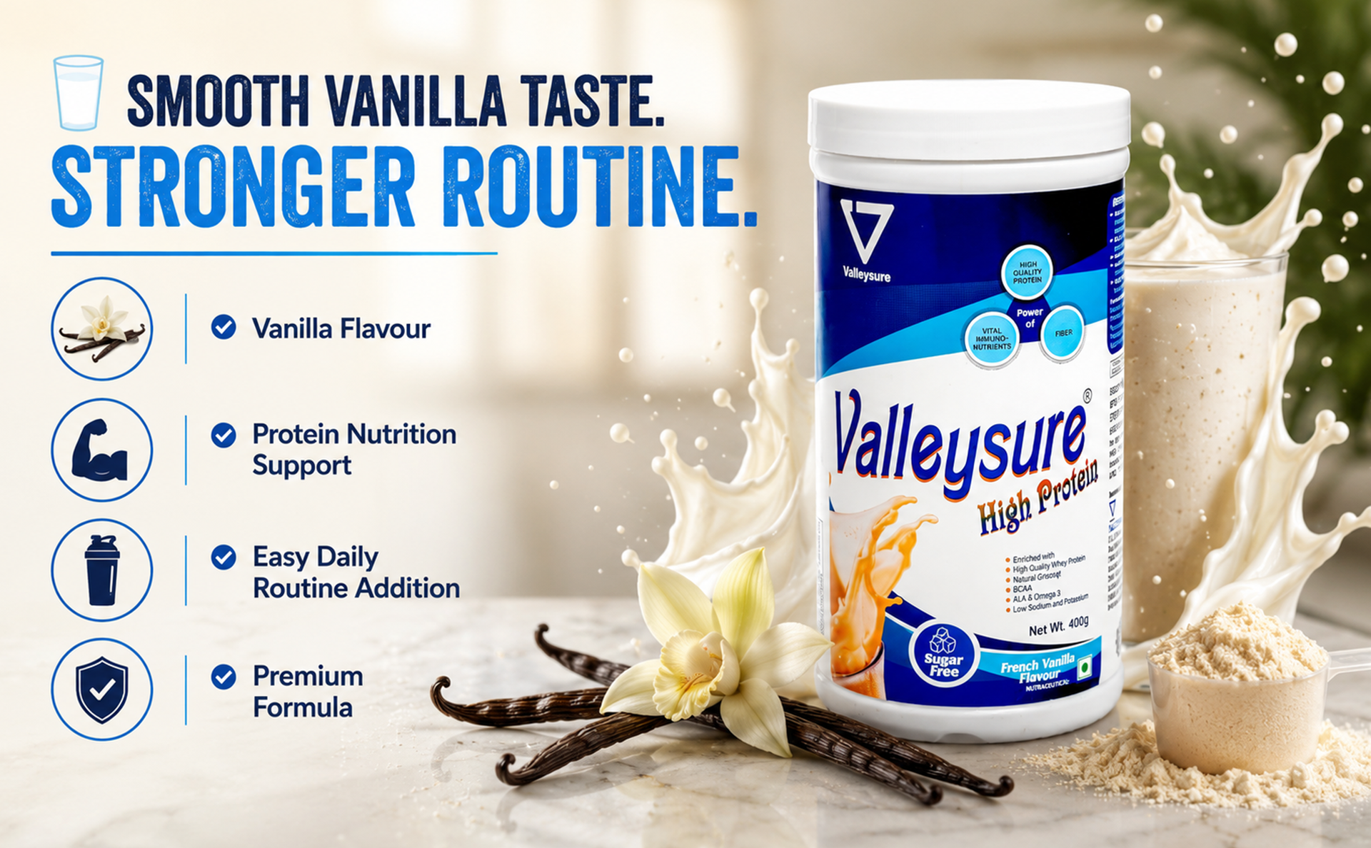 High Protein Powder– 400g | Whey Protein Supplement | Helps for Muscle Recovery, Energy & Fitness (Vanilla)
