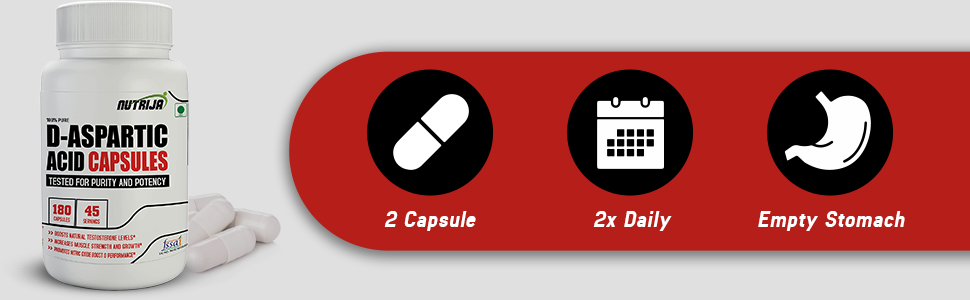 NutriJa D-Aspartic Acid (DAA) Supplement - 180 Capsules