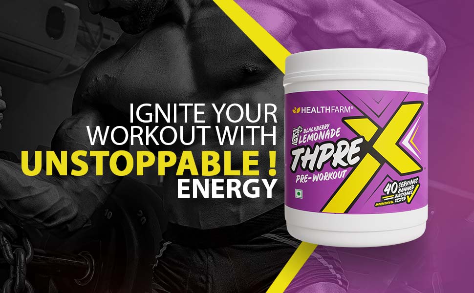 Healthfarm Thpre X Pre Workout Powder| Sports Nutrition Supplement for Men & Women - For Working Out, Hydration, Mental Focus & Energy - 20 Servings (250G, Blackberry Lemonade)