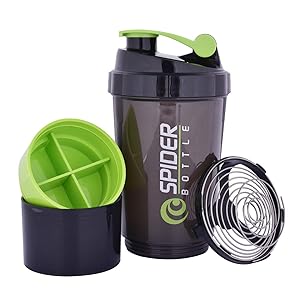 Gym Spider Shaker Bottle 500ml with Extra Compartment | Spider Cyclone Protein Shaker Bottle | Preworkout, BPA Free Gym Sipper - Color May Vary