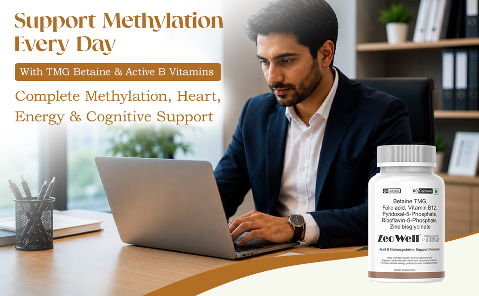 TMG (LeeWell) Betaine 500mg Trimethyglycine with Active B Complex Vitamins | Homocysteine Balance, Methylation, Liver Care, Athletic Performance Support - 60 capsules