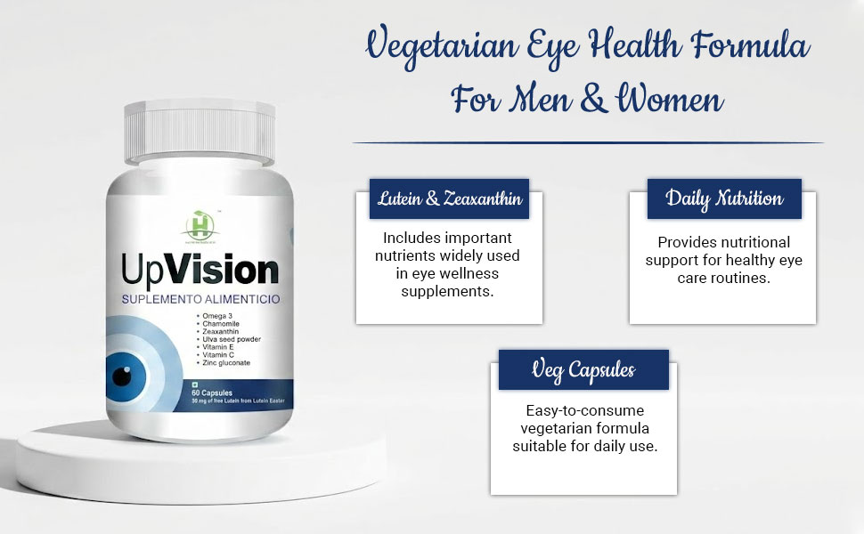 Healthy Nutrition Upvision Eye Care Supplemnt for Eye Health with Omega-3, Vitamin E, Vit A, Vit C, Lutein, Zeaxanthin, Vit B2 Vegetarian 60 Capsules-Pack of 1
