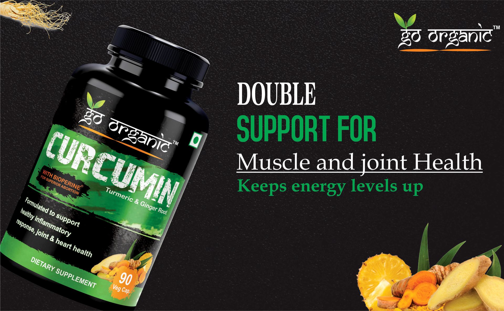 Go Organic Turmeric Curcumin 90 Veg Caps | Plant-Based Joint Support Supplement with BioPerine & Ginger | Potent Antioxidants for Healthy Inflammation, Joint Comfort & Lasting Structural Resilience