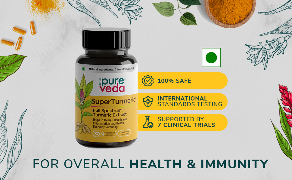 Pureveda Super Turmeric - All Natural Curcumin Capsule - 10x Bioavailability - 7 Clinical Trials - Reduce Inflammation, Boost Immunity - Clean Label Turmeric Capsule (30)