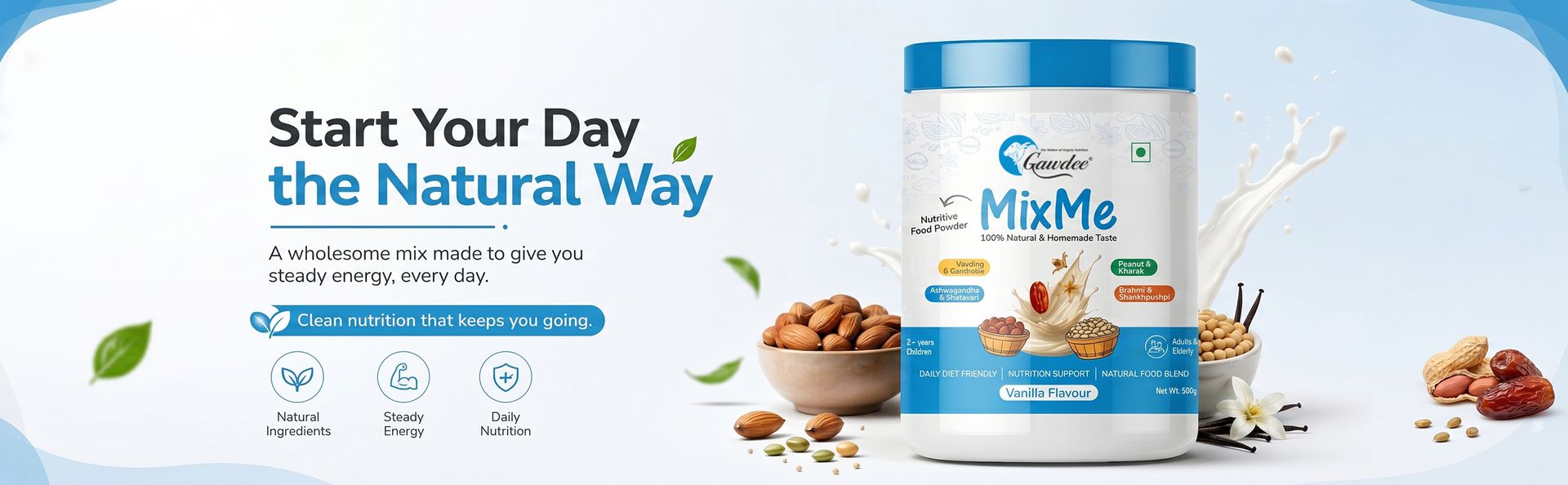 Gawdee MixMe Family Nutrition Powder | 400g | Choco Elaichi Vanilla | Nuts Grains Seeds with Jaggery & Dates | No Refined Sugar | Health Drink Mix for Kids (2+) Adults Seniors | Daily Energy Supplement