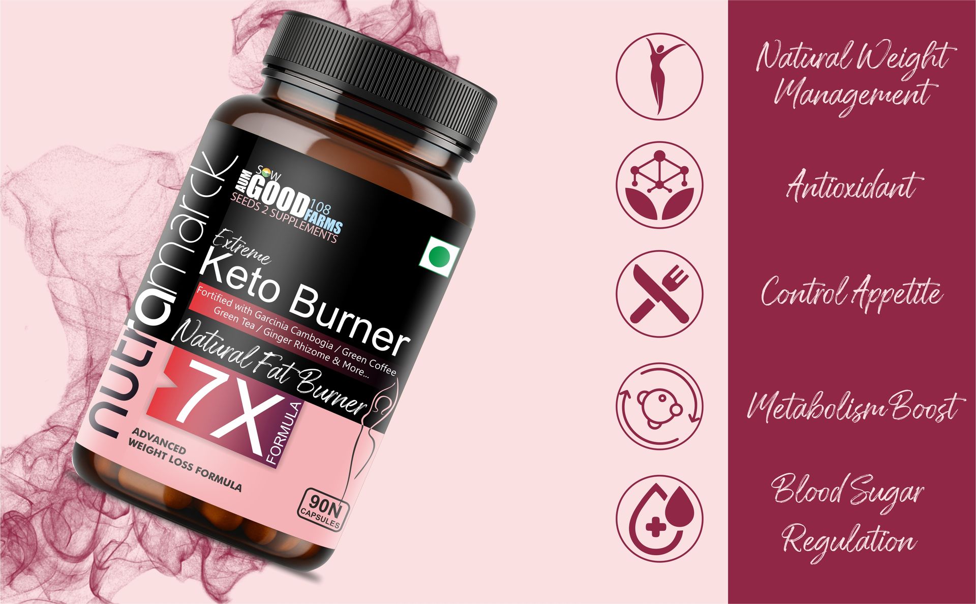 Keto Fat Burner 7X Capsules | Natural Weight Loss Supplement 1000mg With Garcinia Cambogia | Metabolism Booster | Fat Burner For Men & Women (90 Count (Pack of 1)