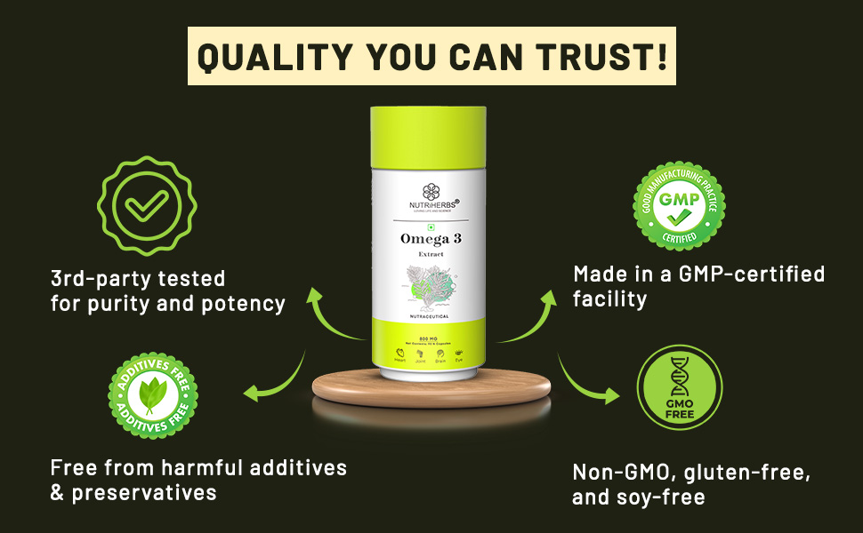 NUTRiHERBS Omega 3 800mg Capsules | Plant-Based DHA & EPA Supplement for Heart, Joint, Eye Health | Omega 3 Fatty Acids for Brain Support, Skin Wellness | for Men & Women (30 Capsules)