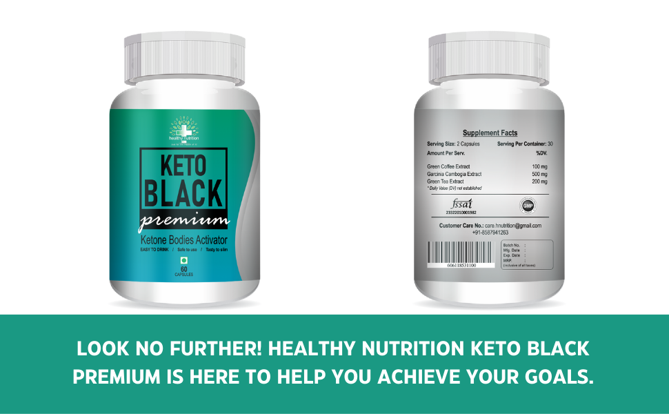 Healthy Nutrition - Just for the Health of it Keto Black, Ketone Bodies Activator, Supports Weight Management for Unisex with Garcinia Cambogia, Green Tea & Coffee Extract Veg 60 Capsules -Pack of 1
