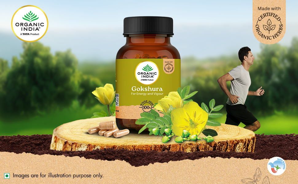 A TATA Product - Organic India Pure Gokshura 60 Capsules,(400mg), Enhance Endurance, Promotes Vitality, Support Men's Wellness & Boost Stamina, GMP & NPOP Certified