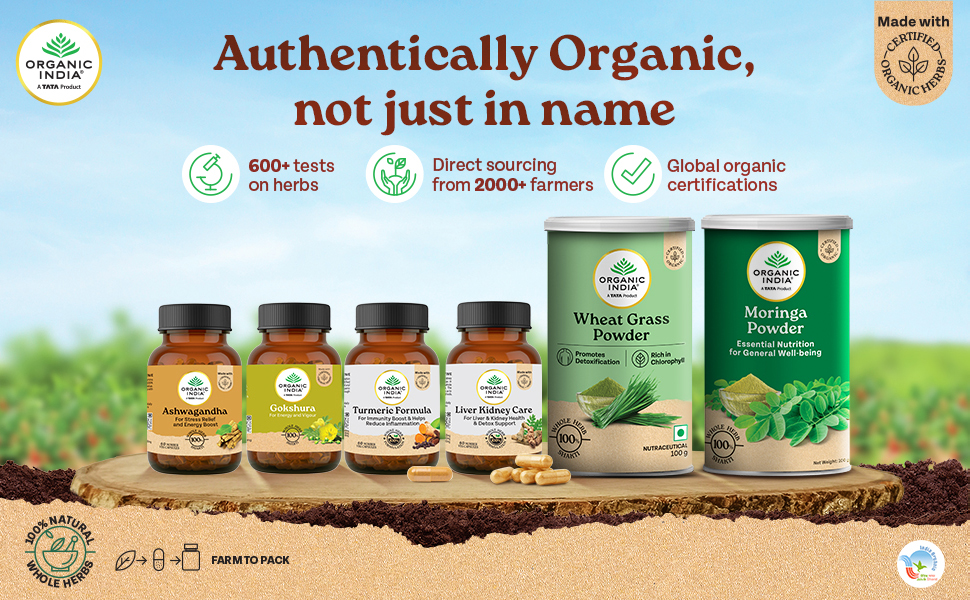A TATA Product - Organic India Brahmi - 180 Veg Capsules, Naturally Promotes Concentration & Memory, Mental Fitness, Reduces Stress & Anxiety, GMP & NPOP Certified Organic