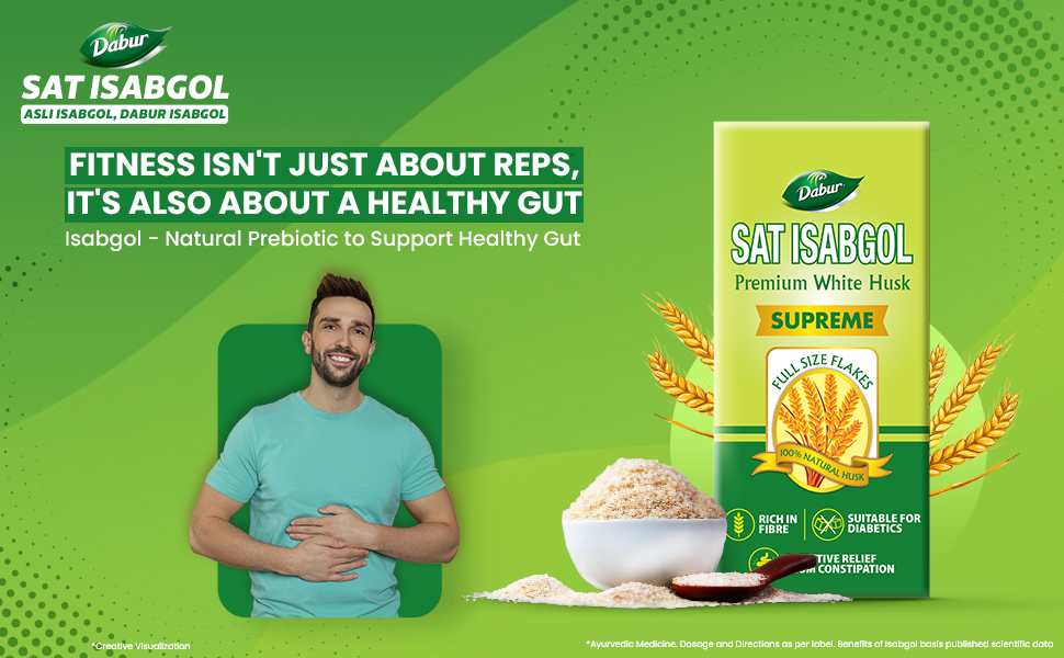 Dabur Sat Isabgol (Psyllium Husk) - 180g | Rich in Fiber | Provides Effective Relief from Constipation & Bloating | Promotes Bowel Health | Non-Habit Forming | 100% Ayurvedic