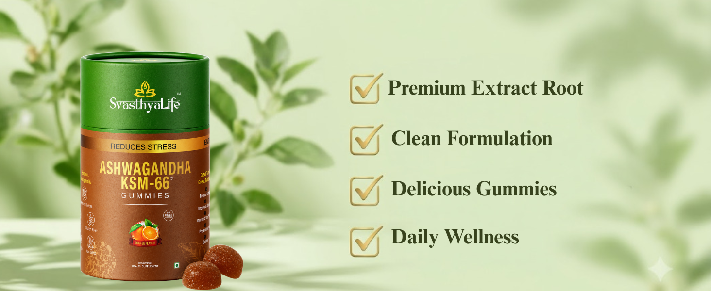 Ashwagandha KSM-66 Gummies | Stress & Anxiety Relief | Heart Health | Better Memory | Orange Flavor, No added sugar | 60 Gummies