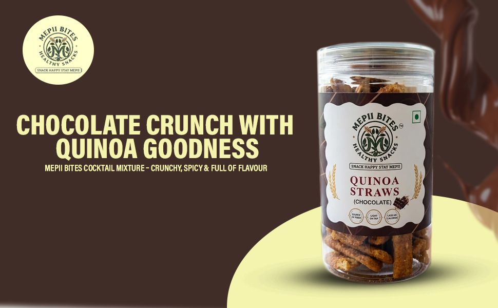 Mepii Bites Quinoa Straws Chocolate | Sweet Crunch Snack | 100g