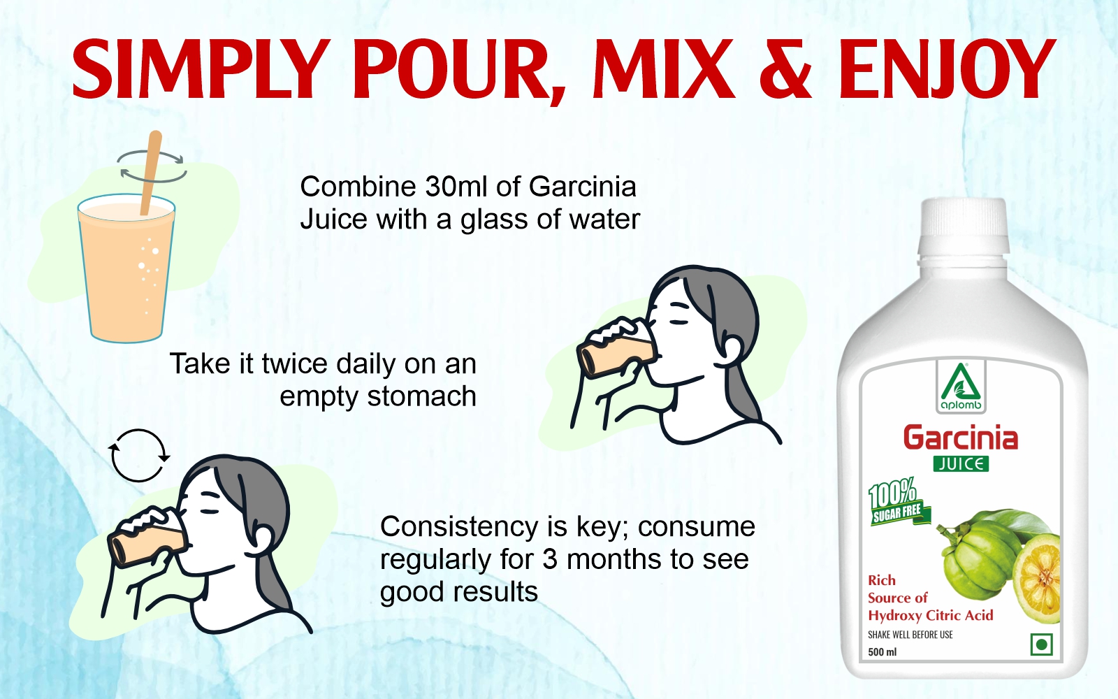 Aplomb Garcinia Cambogia Juice (500 ml) | Natural Weight Management Drink | Metabolism Enhancer & Digestive Support | No Added Sugar Herbal Wellness Juice | Daily Fat-Burning & Detox Support