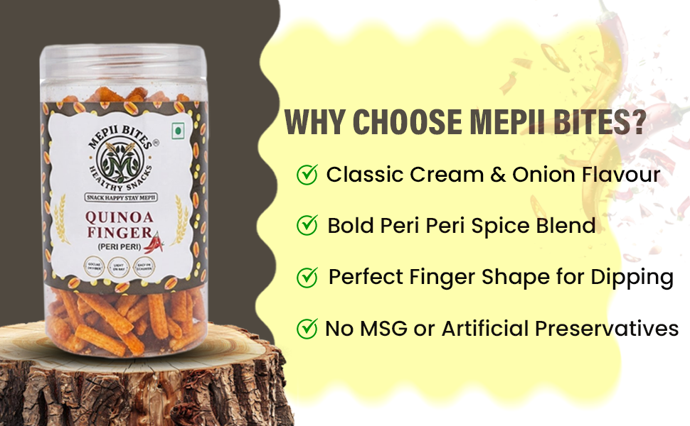 Mepii Bites Quinoa Finger Peri Peri | Spicy Protein Crunch Snack | 100g