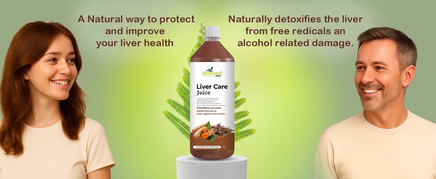 Ayumcure Liver Care Juice | Ayurvedic Liver Support Formula with Aloe Vera, Bhui Amla, Kalmegh, Turmeric, Kasni, Punarnava & Traditional Herbs | Natural Antioxidant Support | Plant-Based Herbal Wellness Drink for Men & Women | 1L