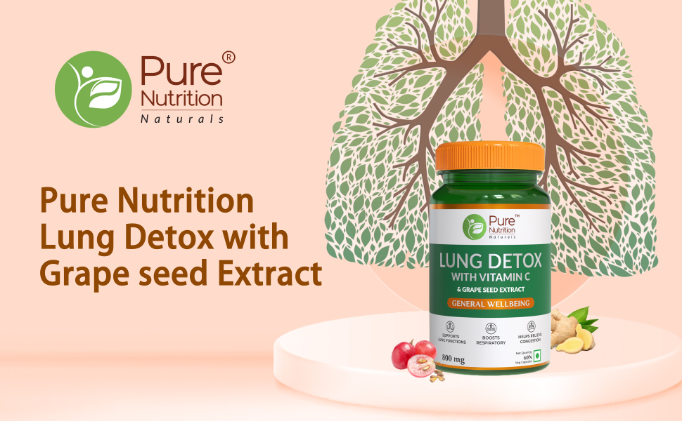Pure Nutrition Lung Detox Supplement - 120 Veg Capsules (60x2) | Quercetin, Vitamin C, Nettle, Vasaka Leaf, Lotus, Licorice & Ginger | Supports Lung Cleansing, Respiratory Health & Immune Defense | 100% Herbal Formula