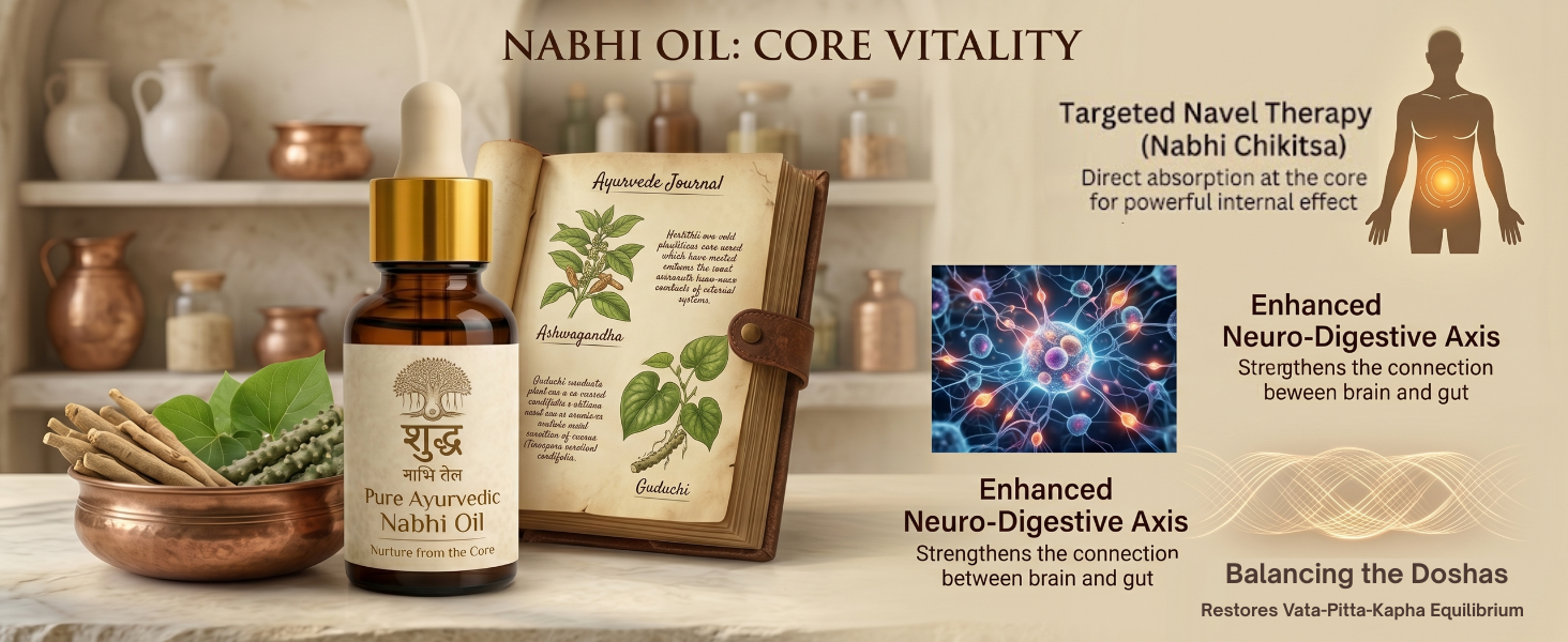 Nabhi Oil | Ayurvedic Belly Button Oil with Ghee, Castor, Neem & Vitamin E | Supports Digestion, Detox, Hydration & Stress Relief | Natural & Herbal Therapy (30 ML)