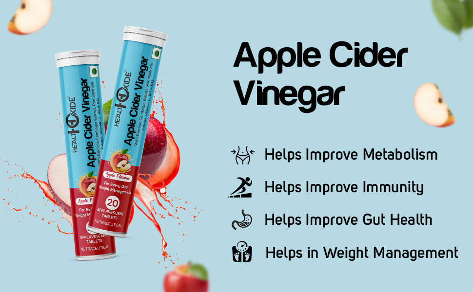 Healthoxide Apple Cider Vinegar With Garcinia Cambogia Extract For Weight Loss / Refreshing Apple Flavor | Supports Weight Management, Detox, and Digestive Health / Healthy Skin/With Vitamin B6 & B12/ 20 Tablets/ 100% Vegan