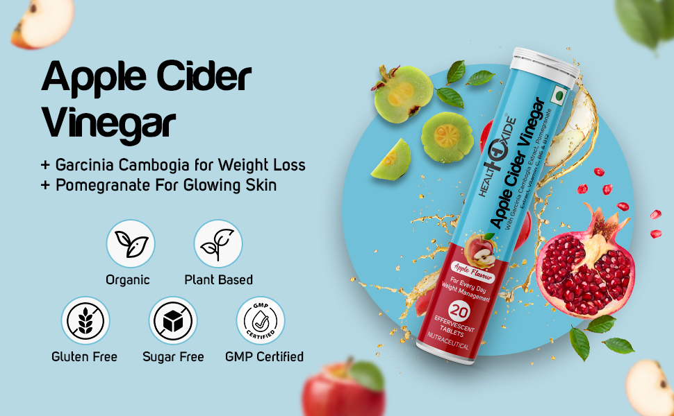 Healthoxide Apple Cider Vinegar With Garcinia Cambogia Extract For Weight Loss / Refreshing Apple Flavor | Supports Weight Management, Detox, and Digestive Health / Healthy Skin/With Vitamin B6 & B12/ 20 Tablets/ 100% Vegan