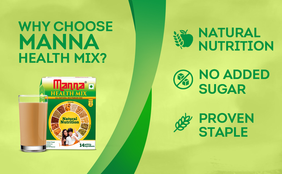 Manna Health Mix 2 Kg, All Natural Nutrition Drink, with 14 ingredients, Zero Sugar. Natural Nutrition 1 Kg (Pack of 2)