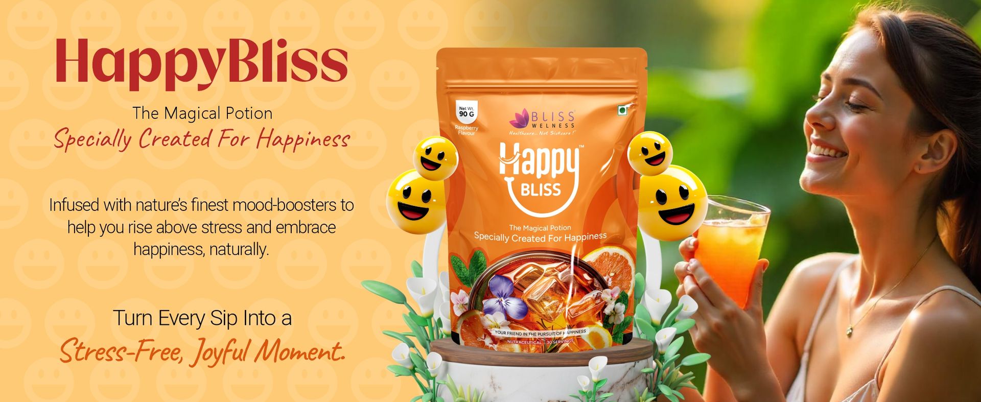 Bliss Welness Happy Bliss : Happiness, Anxiety & Stress Relief Supplement | Natural Support for Calm, Mood, Anti Nervousness & Happy Hormones | Supports Balance of Cortisol, Dopamine, Endorphin, Serotonin & Oxytocin | Magnesium, KSM 66 Ashwagandha : 10 Servings