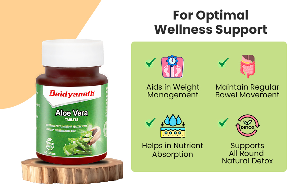 Baidyanath Ayurved Aloe Vera 60 Tablets | Nutritional Supplement For Healthy Skin And Liver | Eliminates Toxins And Boosts Immune System
