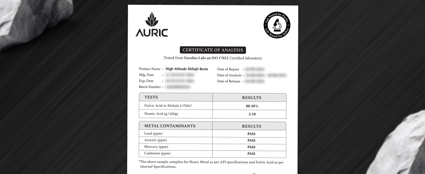Auric Lab Certified Shilajit/Shilajeet Resin 30g |For Energy & Endurance | Real Brass spoon and Shilajit rock with every order