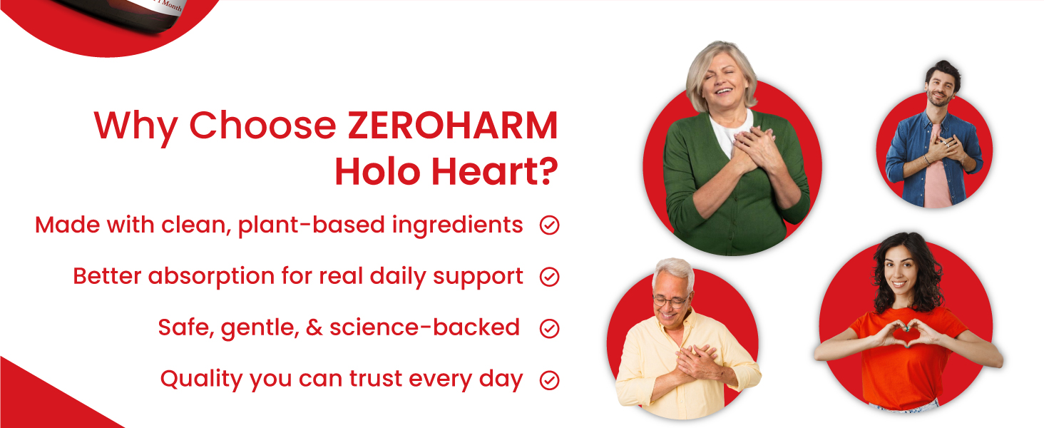ZEROHARM Holo Heart Tablets | Plant-based Heart Health Supplements | Prevents Coronary Artery Diseases, Heart Blockages for Men & women | Manages Lipid Profile Advanced Nanotechnology | 60 Tablets
