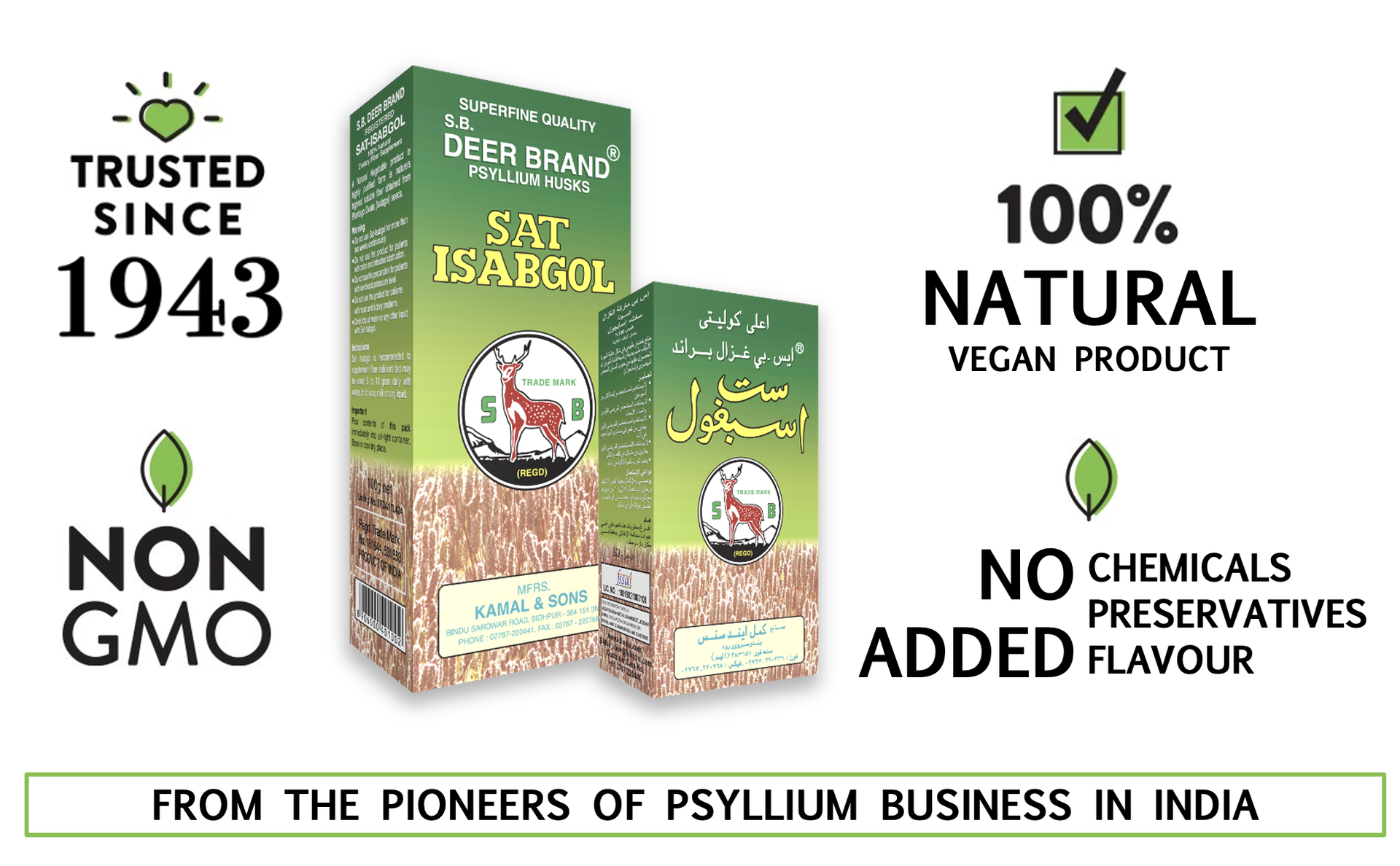 S.B. DEER BRAND Sat Isabgol Psyllium Husk HIRAN Brand 500GM (Pack of 1)