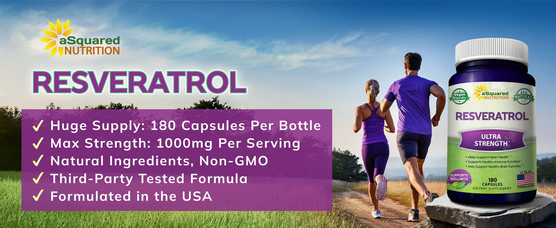 100% Natural Resveratrol Supplement - 1000mg Per Serving - 180 Capsules