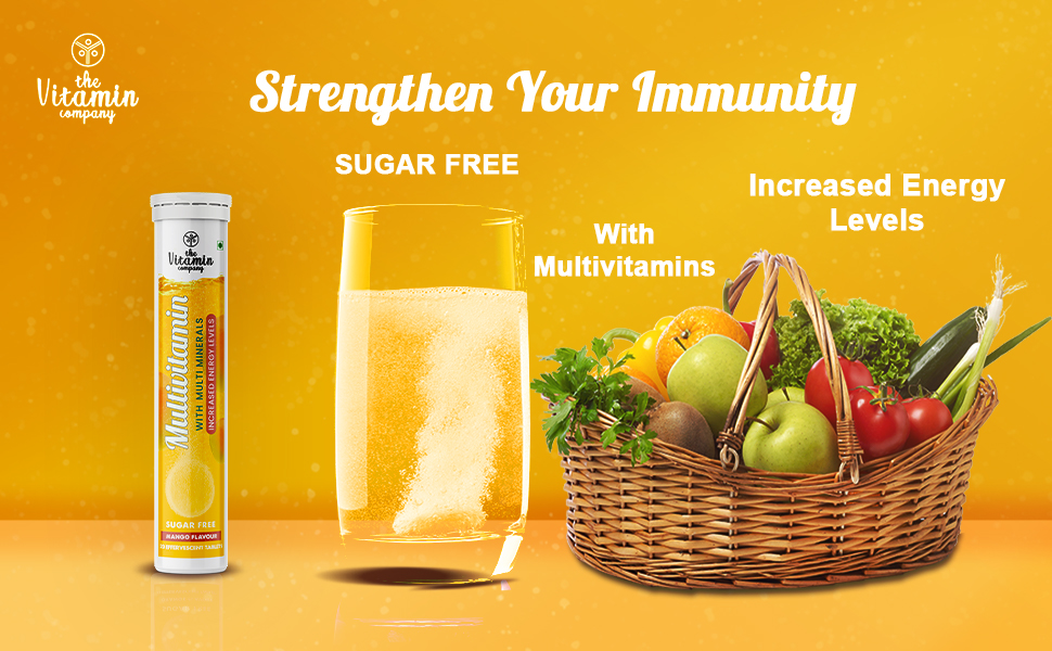 Multivitamin with Multi Minerals I Increased Energy Levels, 20 Effervescent Tablets, Mango Flavour | Daily Vitamin Drink | Fast Up Energy (Pack of 1)