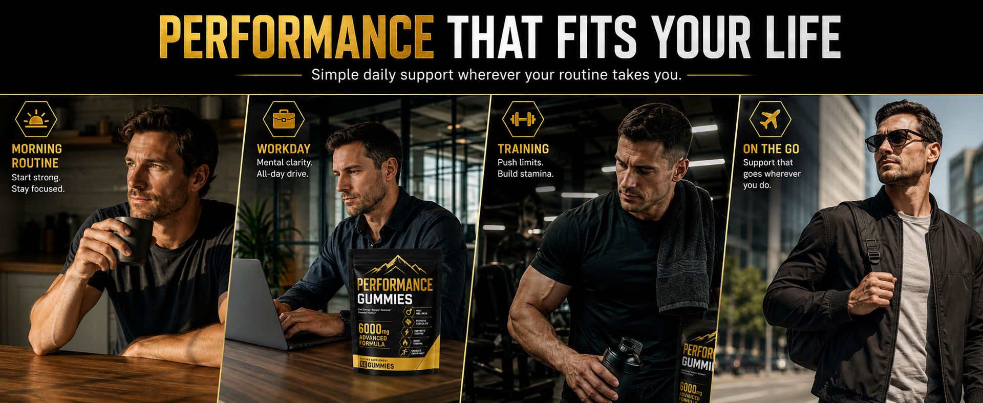 Performance Gummies, 6000mg Advanced Formula with Shilajit, Maca, Ashwagandha, Panax Ginseng, Saffron & L-Arginine, Energy, Stamina & Vitality Support, Chocolate Flavor, 60 Count