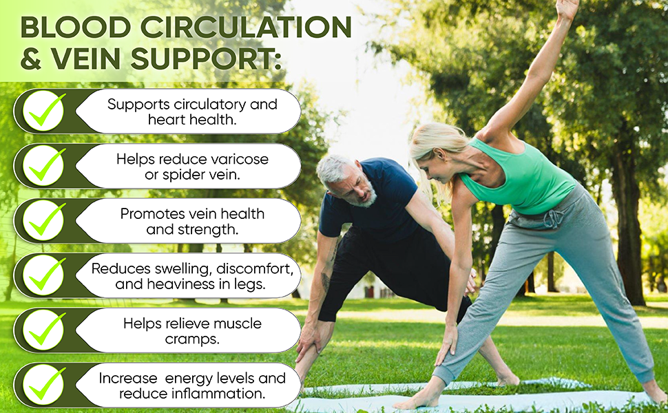 Best Blood Circulation Supplements and Vein Support-Blood Flow, Leg Circulation, Heart Health, and Varicose Veins.With Butcher's Broom, and Diosmin.Helps reduce swelling & Discomfort In Legs.90 Caps.