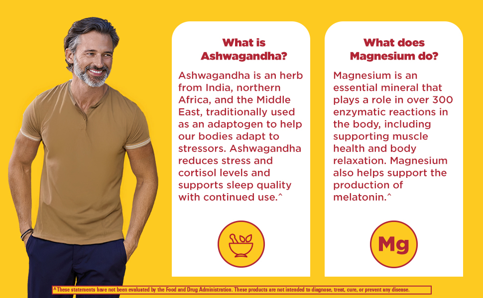 Nature Made Magnesium + Ashwagandha Capsules, 60 Capsules