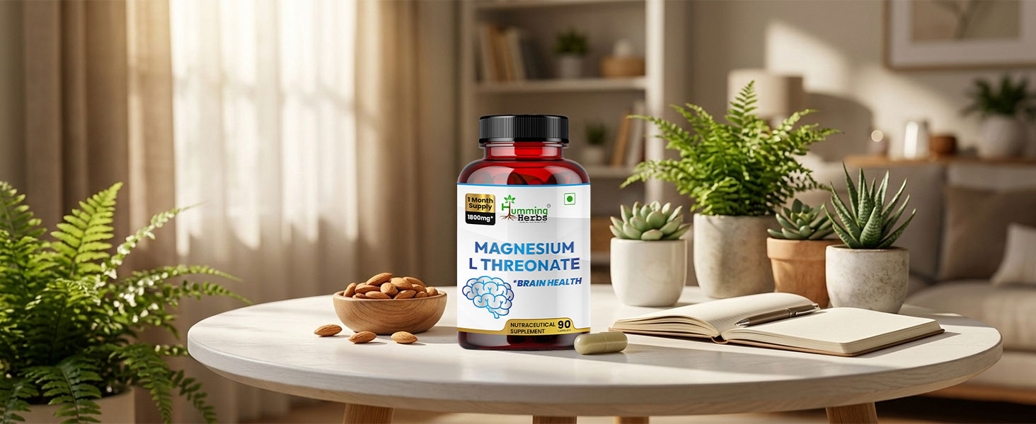 Humming Herbs Magnesium L-Threonate 1800mg – 90 Capsules | High-Absorption Magnesium Supplement for Cognitive Support | Non-GMO, Vegan-Friendly Formula
