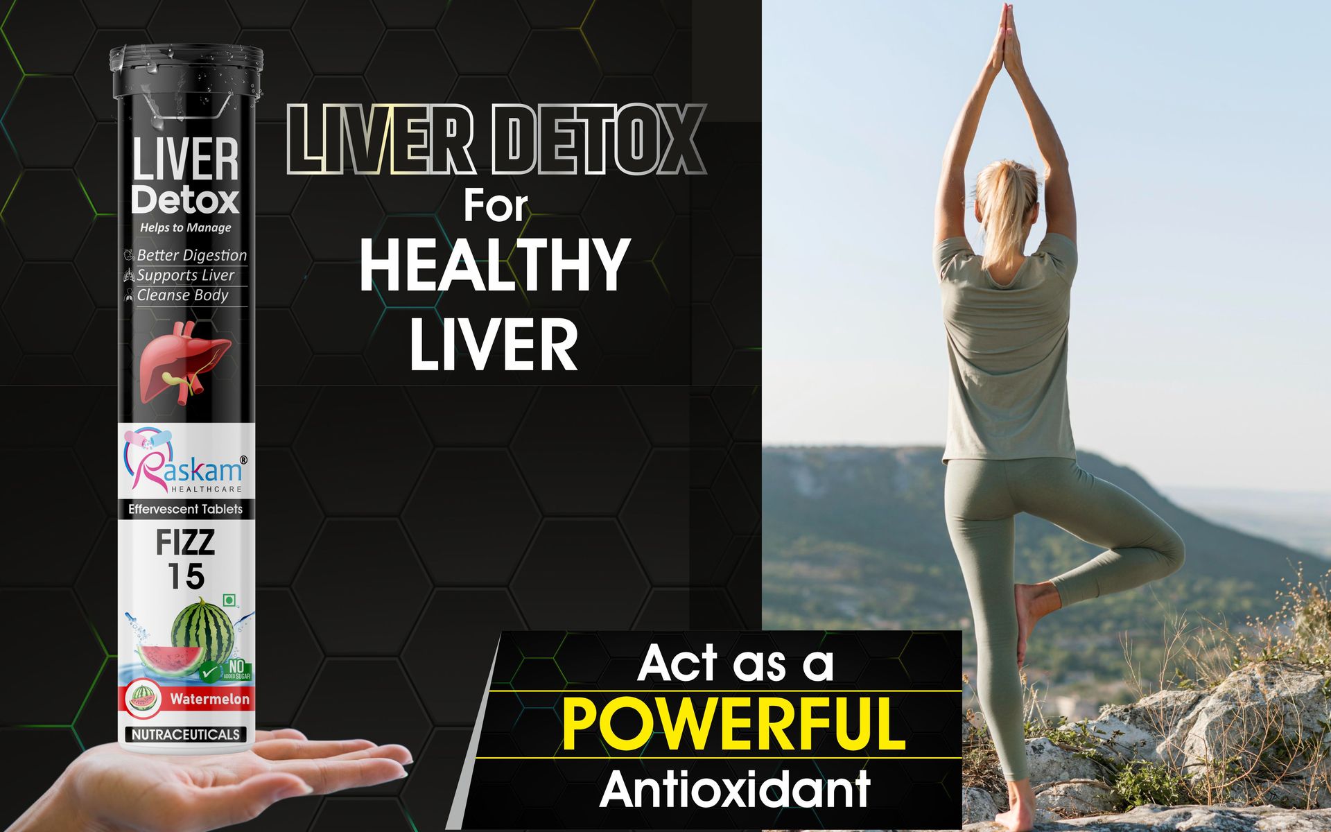 Liver Detox Effervescent – Plant-Based Detox with 9 Ayurvedic Herbs | Sugar-Free | Refreshing Watermelon Flavor | Drop, Fizz, Sip | Fizz 15 Tablets Pack of 6