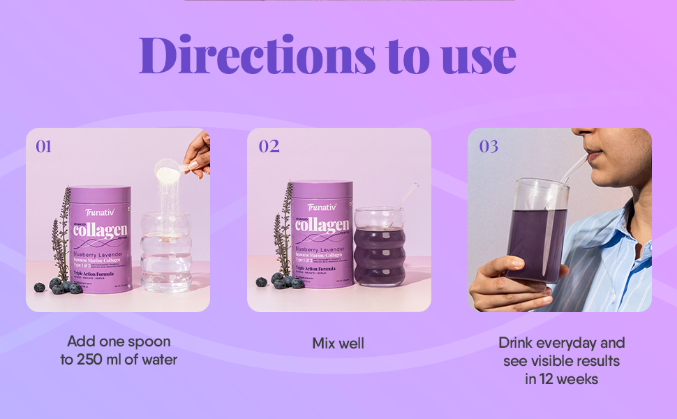 Trunativ Collagen Supplements | Advanced Japanese Marine Collagen Powder for Women & Men | Type 1 and 3 Hydrolyzed Peptides | Supplement with Hyaluronic Acid | Supports Skin Glow, Hair Growth, and Nail Strength | Blueberry Lavender (200g)