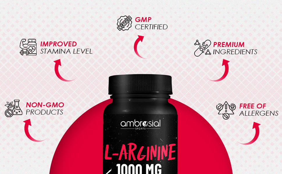 Ambrosial L-Arginine Supplement – 1000 Strength Formula for Active Lifestyle & Nutritional Support | 120 Capsules