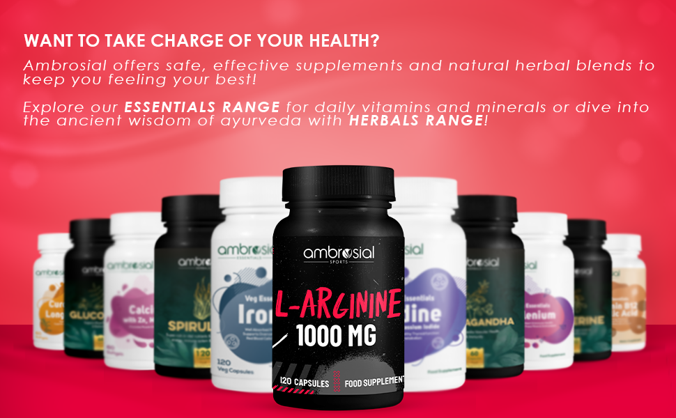 Ambrosial L-Arginine Supplement – 1000 Strength Formula for Active Lifestyle & Nutritional Support | 120 Capsules