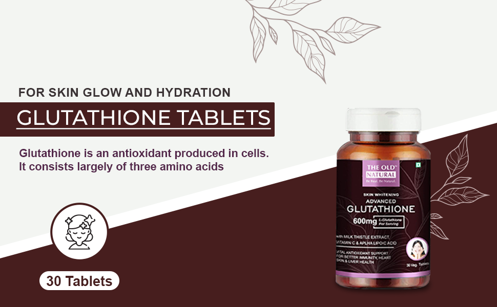 The Old Natural Glutathione 600mg Tablets with Vitamin C, Vitamin E, Biotin, Grape Seed Extract & Alpha Lipoic Acid | Antioxidant & Skin Wellness Support | 30 Veg Tablets