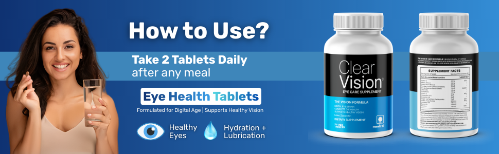 Clear Vision Eye Care Tablets | Lutein, Zeaxanthin, Bilberry & Astaxanthin | Eye Health Supplement for Digital Eye Strain, Dry Eyes & Blue Light Protection | Daily Eye Multivitamin