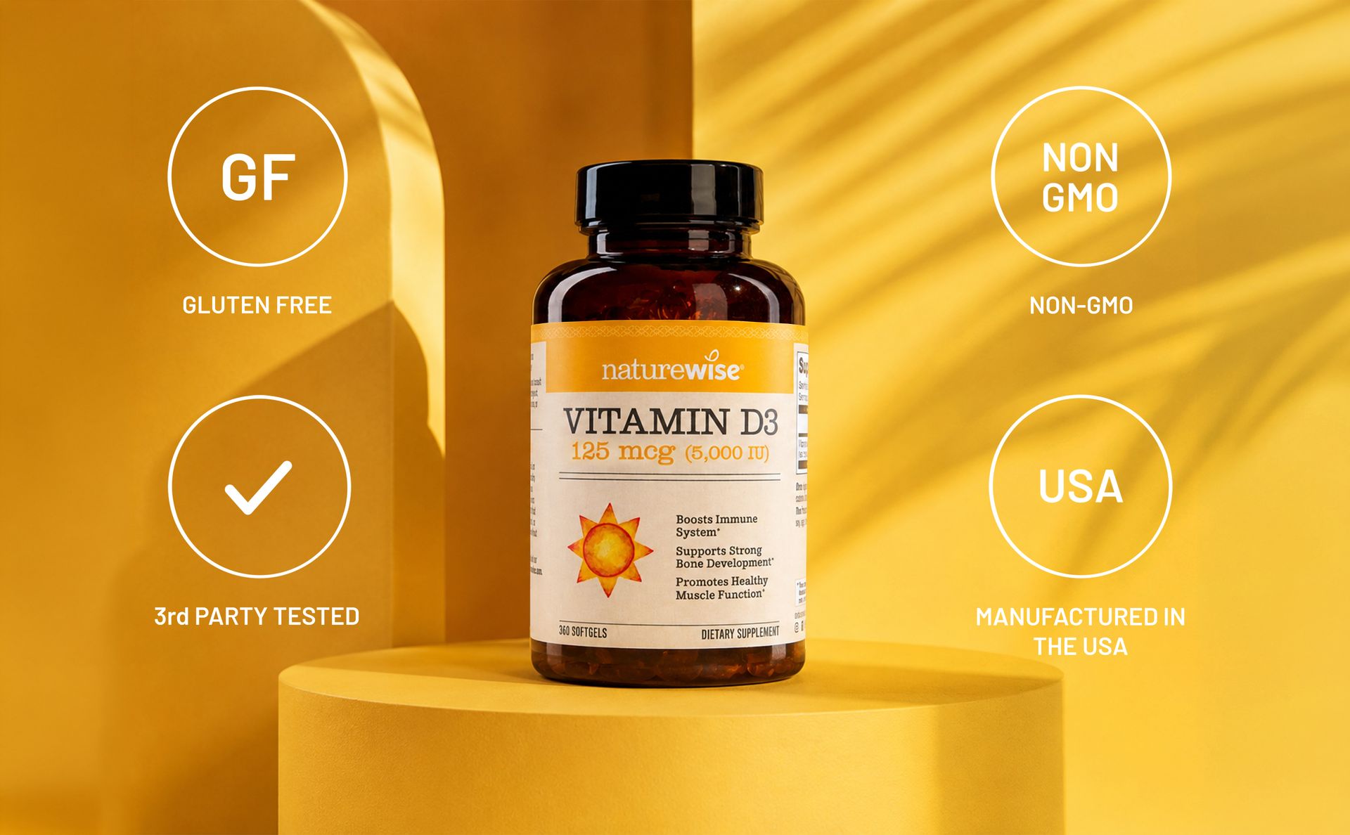NatureWise Vitamin D3 5000IU Supplement, Immune Support, 360 Mini Softgels