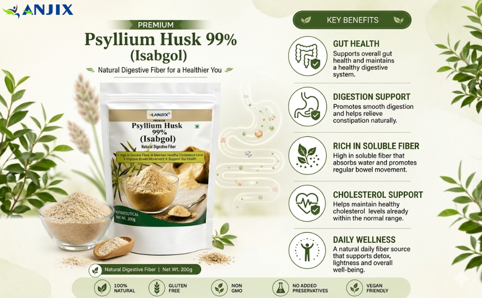 Psyllium Husk Isabgol Powder | Natural Digestive Fiber Supplement for Gut Health Regularity | 200 gm Daily Fiber Powder