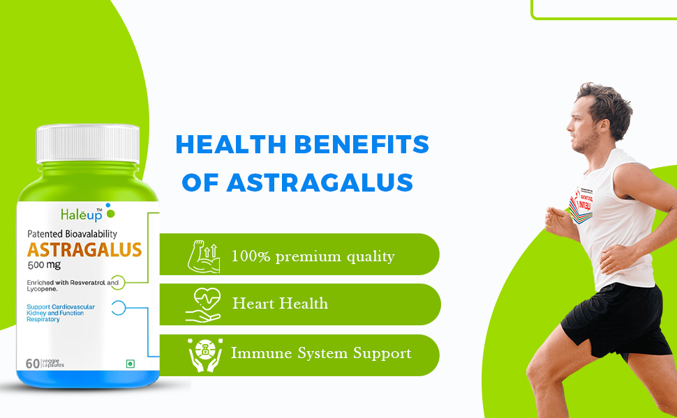 Haleup Astragalus 500 mg || 60 capsules || Enriched with Resveratrol & Lycopene || Heart & Immune Support || Researched in USA (Pack of 1, 60)