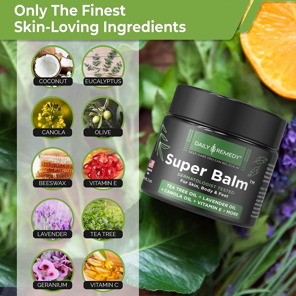 DAILY REMEDY Tea Tree Oil Extra Strength Super Balm - Athletes Foot Cream Combats Ringworm, Jock Itch, Nail Issues - Nourishes Cracked Itchy Skin on Body & Feet - Made in USA (2 Pack) 4