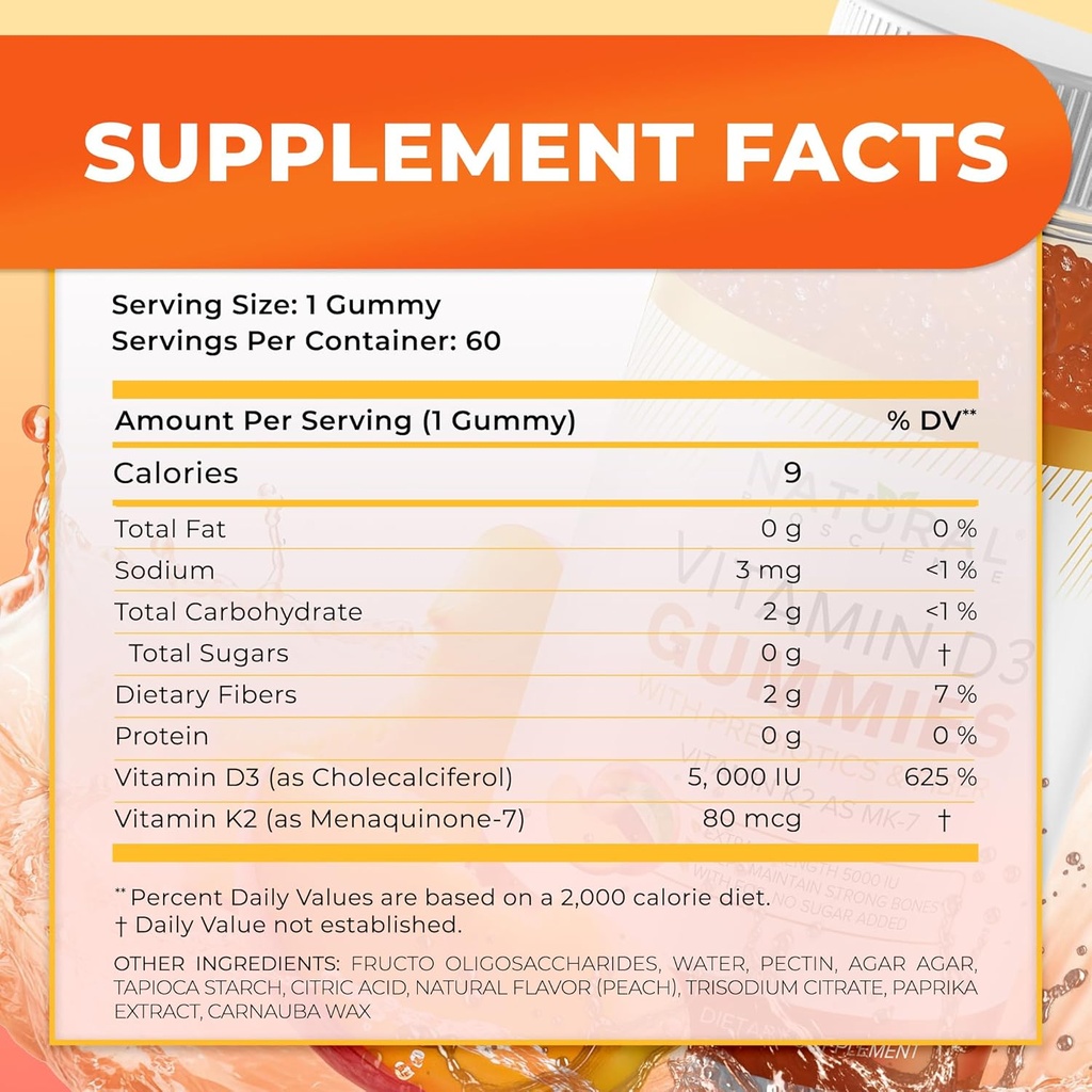 Natural BioScience Sugar Free Vitamin D3 K2 Gummies 5000 IU & Iron Gummies with Vitamin C, Extra Strength, Immune Support, Bone Health, Heart Health, Energy Support, 60 Gummy Vitamins 6
