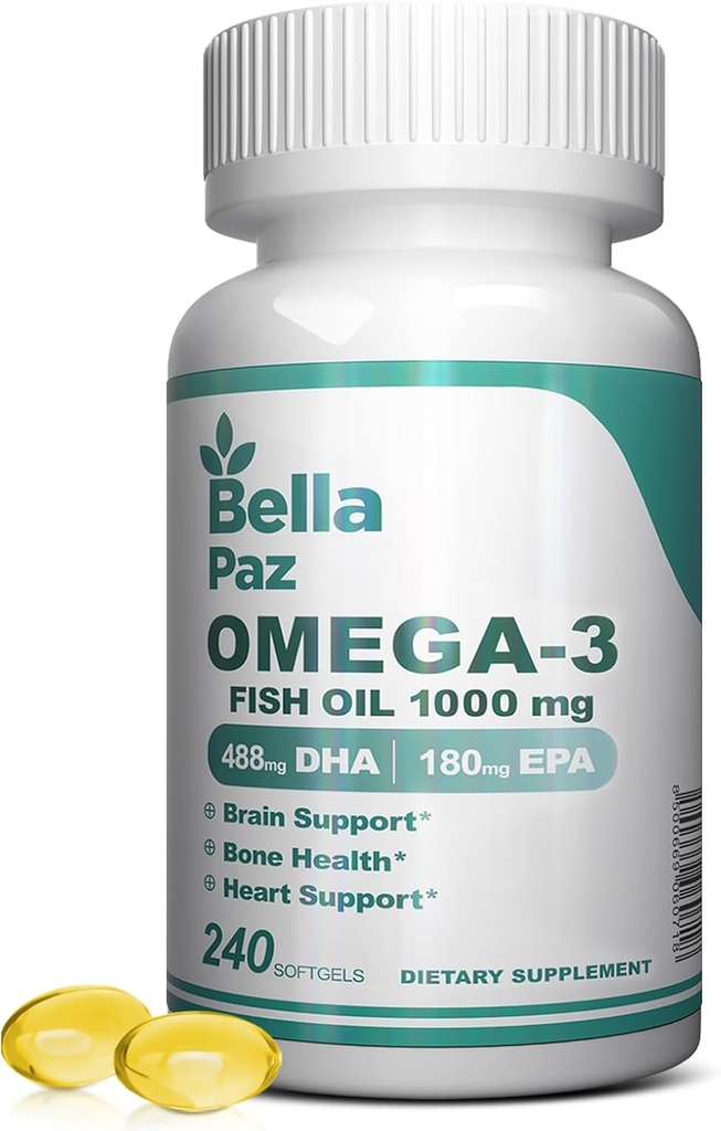 Omega 3 FishOil Supplements - 1000mg Fish Oil 788 mg Omega-3 Fatty Acid Burpless, 488 DHA & 180 EPA for Muscle Bone Heart Brain Support and Health, Supplements for Men and Women, 240 Softgels 2