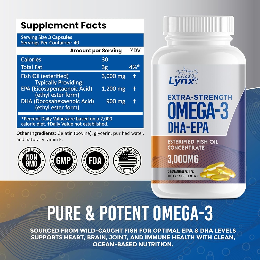 Omega 3 Fish Oil Capsules [3000mg] Omega 3 Supplement DHA Supplement | Omega3 Fish Oil Pills | for Heart Health, Immune System, Joints, Skin, & Brain Health, Gluten-Free and BURPLESS 4